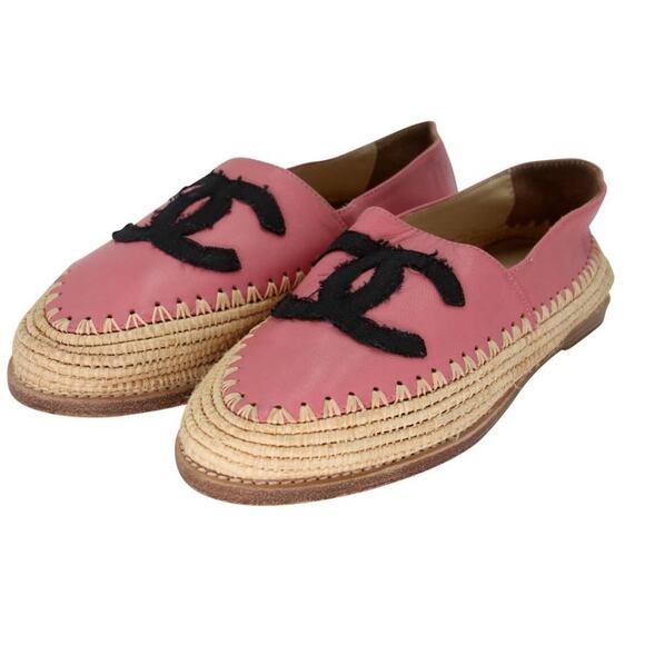 Chanel Espadrille 37 Lambskin Leather Woven Raffia Flats CC-S0207P-C014 - Picture 4 of 11